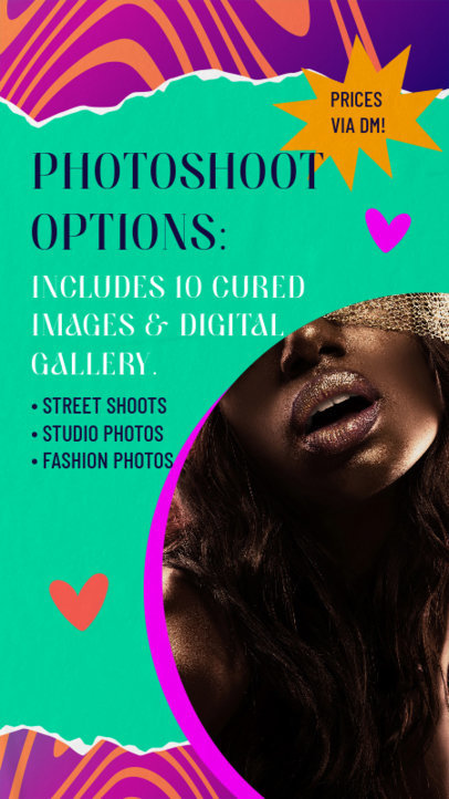 Instagram Story Template Featuring Details of a Photoshoot Package