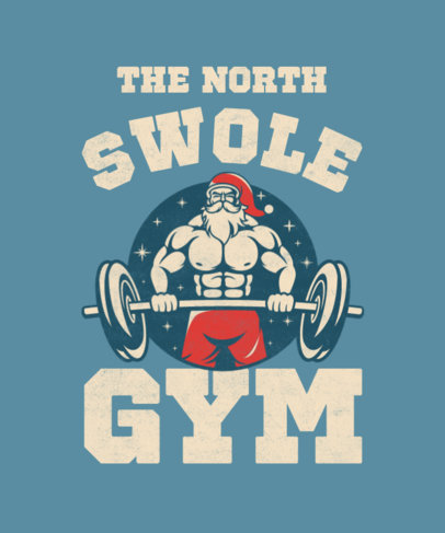 T-Shirt Design Maker Featuring a Muscular Santa Claus Lifting a Gym Barbell