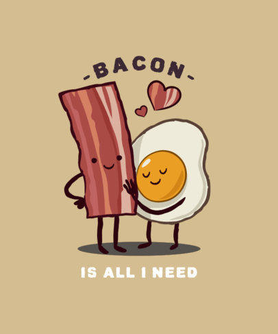 T-Shirt Design Generator Featuring Cute Food Characters and a Bacon Theme
