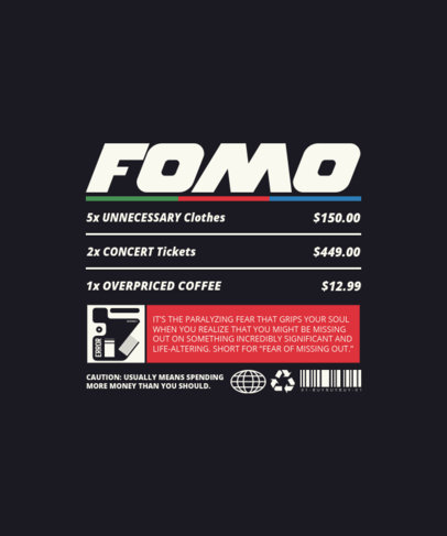 T-Shirt Design Template with a Funny Costs Chart 