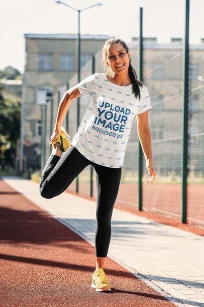 Round-Neck T-Shirt Mockup of a Woman Getting Ready to Run m30014 r-el2