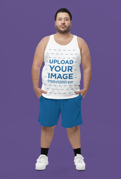 Bella Canvas Tank Top Mockup of a Bearded Man in a Studio