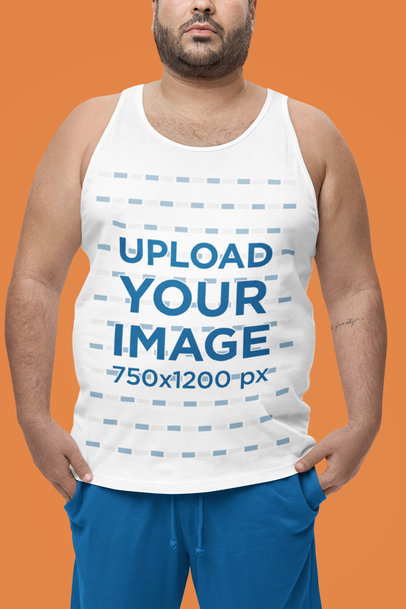 Bella Canvas Tank Top Mockup Featuring a Bearded Cropped-Face Man Standing in a Studio
