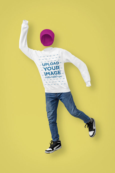 Sweatshirt Mockup of a Ghost Man Jumping Against a Wall