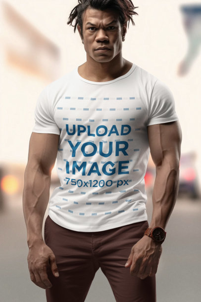 Round-Neck T-Shirt Mockup of an AI-Generated Man Inspired by Akuma m34942