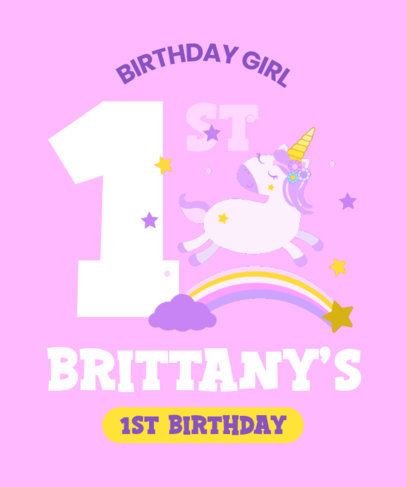 Birthday T-Shirt Design Maker Featuring an Illustrated Unicorn for a Girl Party