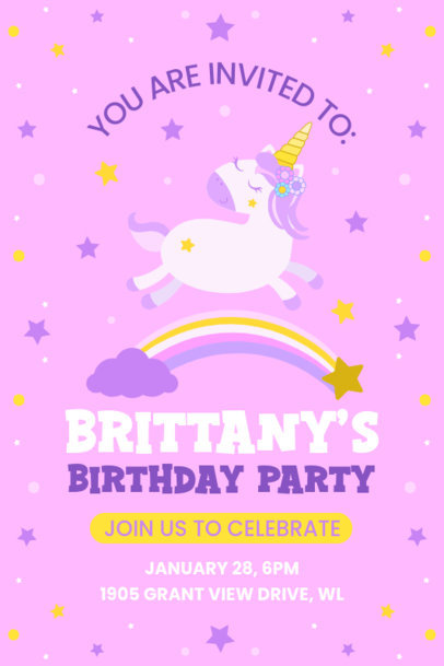 Birthday Invitation Maker Featuring a Unicorn for a Girl's Party