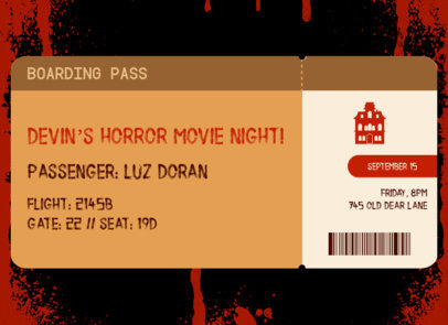 Invitation Design for a Horror-Themed Party Featuring a Boarding Pass Layout