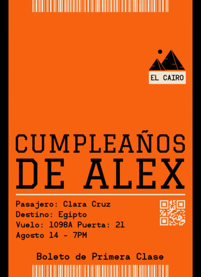 Invitation Design Maker Featuring a Flight Ticket-Inspired Layout with Illustrated Giza Pyramids