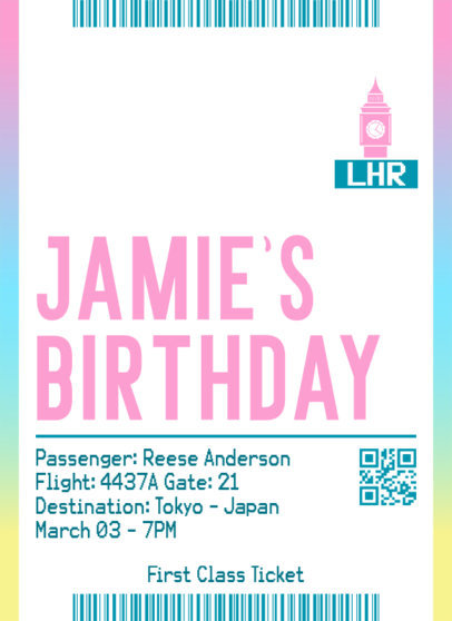 Invitation Design Template Featuring a Style Inspired by a Flight Ticket with London's Big Ben Icon