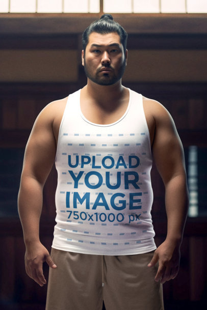 Tank Top Mockup of an AI-Generated Bearded Man Inspired by a Street Fighter Character m34956