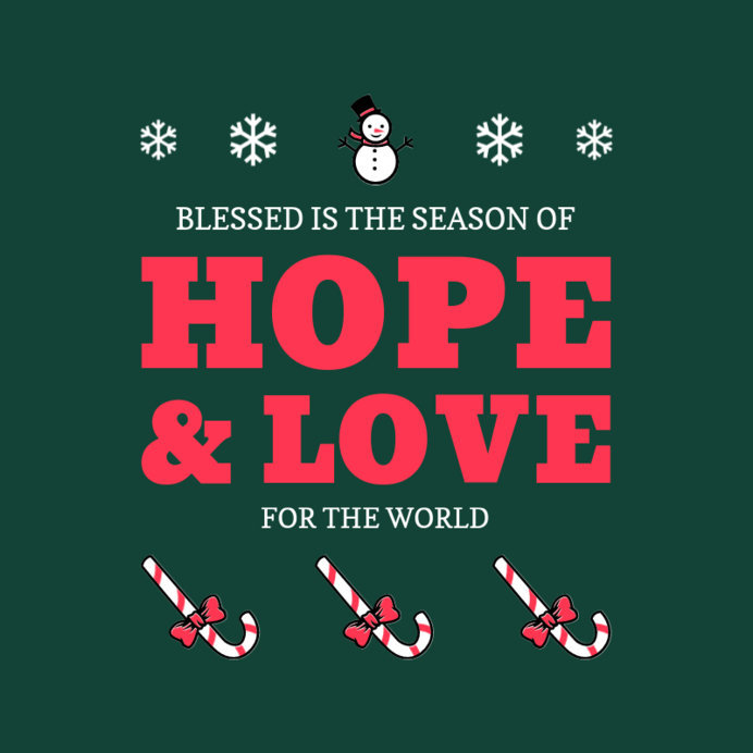 Social Media Post Template for Christmas with Candy Cane and Snow Man Graphics 