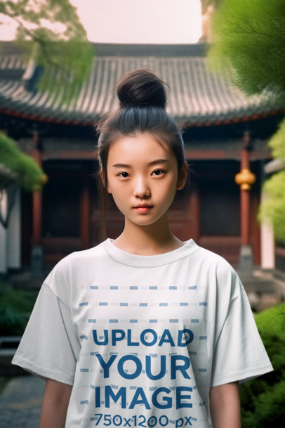 T-Shirt Mockup Featuring an AI-Generated Teenage Girl Inspired by Avatar The Last Airbender