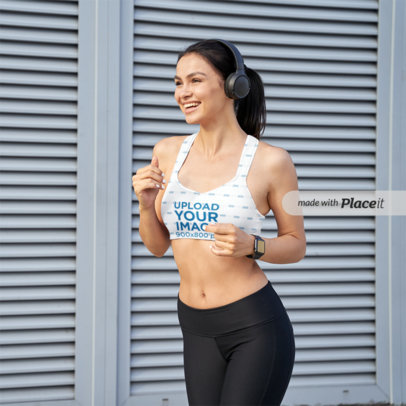 Mockup of a Woman in a Sports Bra Jogging with a Pair of Headphones  m31132 r-el2