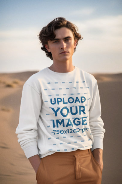 Dune-Inspired Mockup of an AI-Generated Man Wearing a Sweatshirt 
