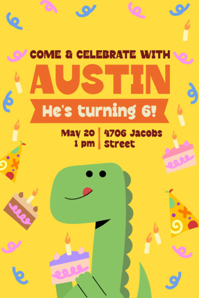 Illustrated Invitation Generator for a Birthday Party With a Cute Dinosaur