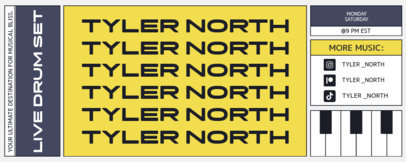 Retro Twitch Profile Banner Design Creator for a Musician's Live Drum Set 