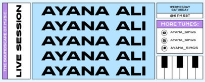 Twitch Profile Banner Maker with Repeated Text to Promote a Musician's Live Session