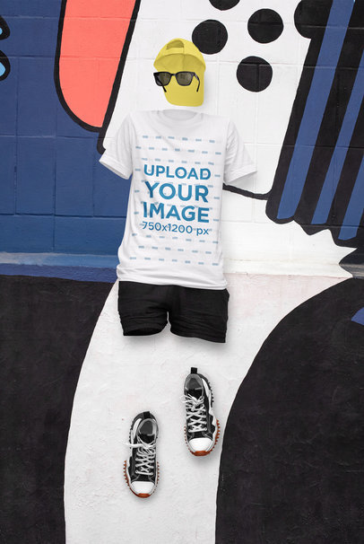 Ghosted Mockup of a Man Wearing a T-Shirt with a Hat and Sunglasses