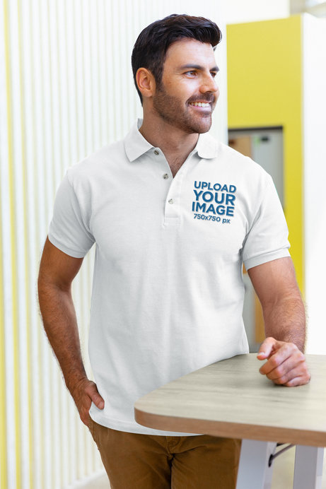 Polo Shirt Mockup Featuring a Bearded Man With a Smiling Look