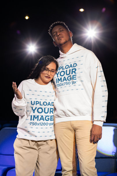 Gildan Hoodie and Sweatshirt Mockup Featuring a Man and Woman Praying