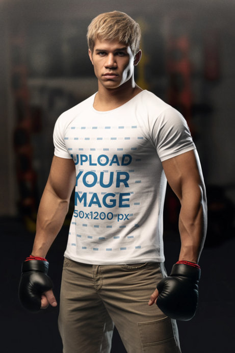 T-Shirt Mockup of an AI-Generated Man Inspired by Ken Masters