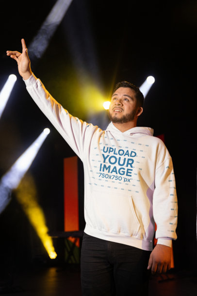 Gildan Hoodie Mockup of a Bearded Man in a Christian Praying Forum