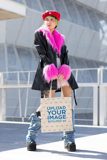 Cosplay-Themed Mockup Featuring a Woman Carrying a Tote Bag