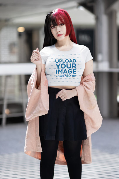 Bella Canvas Crop Top Mockup of a Woman With a Cosplay Style m33600