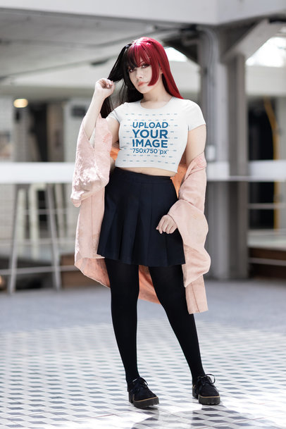 Bella Canvas Crop Top Mockup of a Woman Posing With a Cosplay-Themed Style m33601