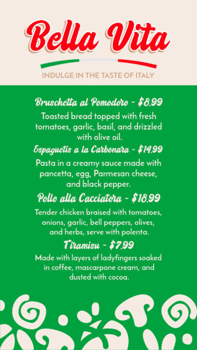 Menu Maker Featuring a Price List for an Italian Restaurant 6017