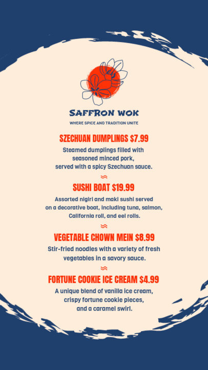 Menu Maker Featuring a Price List for an Asian Restaurant 6019