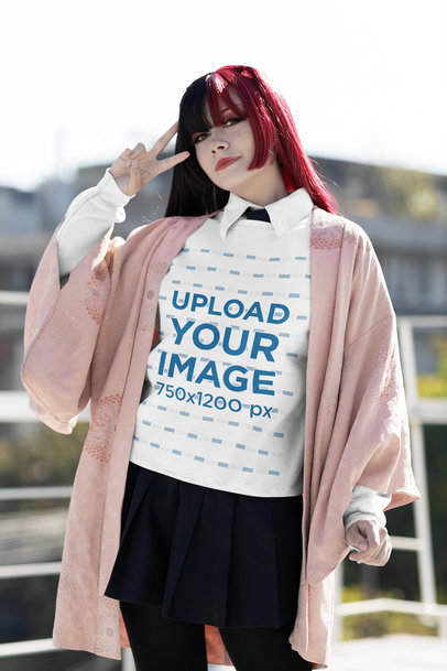 Gildan Sweatshirt Mockup of a Woman Wearing a Harajuku-Aesthetic Outfit