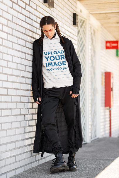 Gildan Sweatshirt Mockup of a Man with Braids and a Harajuku Outfit