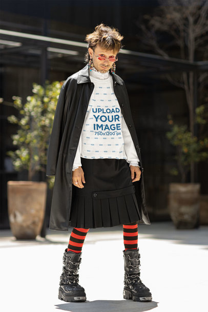 Gildan Sweatshirt Mockup of a Man Doing a Harajuku-Themed Cosplay