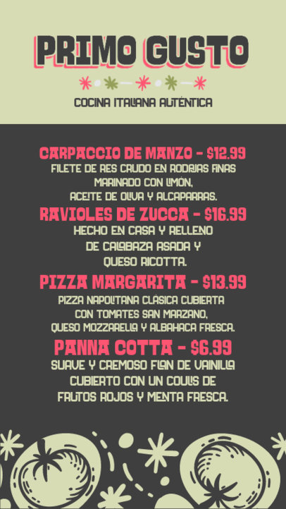 Menu Generator Featuring a List of Food for an Italian Restaurant 6017a