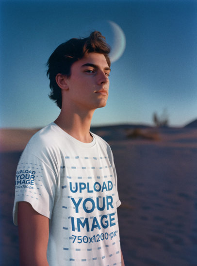 Dune-Inspired Mockup Featuring a Man Wearing a Round-Neck T-Shirt m34999