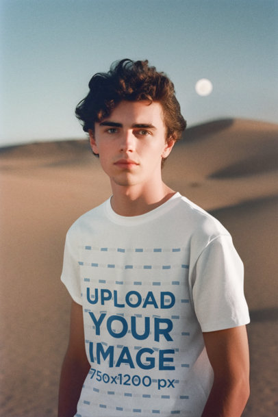 T-Shirt Mockup Featuring an AI-Generated Man Inspired by a Dune Character m35001