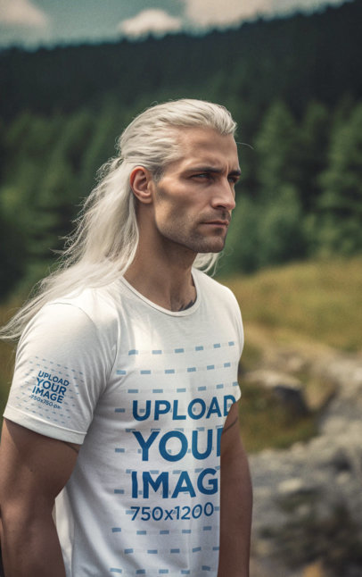 The Witcher-Inspired Mockup of an AI-Generated Man Wearing a Round-Neck Tee m35005