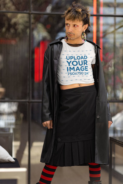 Bella Canvas Crop Top Mockup of a Man in a Harajuku-Themed Attire