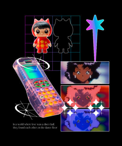 T-Shirt Design Template Featuring a Kitsch Retro Collage 6012