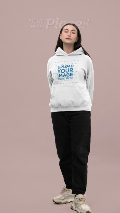 Gildan Pullover Hoodie Video of a Woman Posing in a Colorful Background