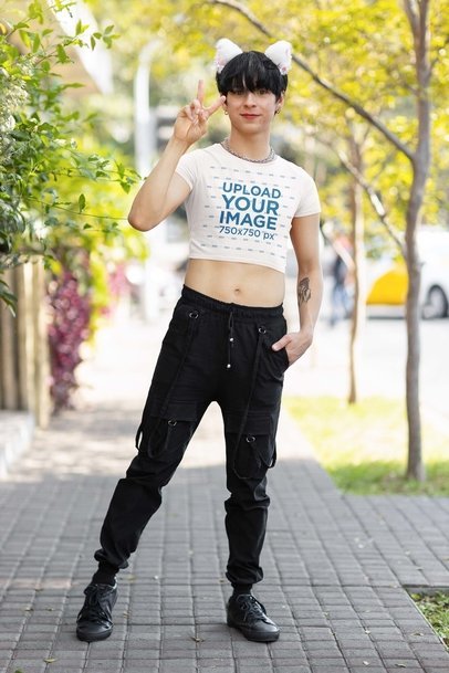 Mockup of a Man in Male Cosplayer Wearing a Bella Canvas Crop Top m33627