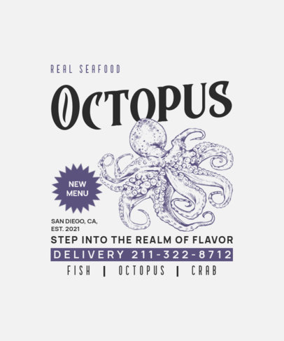 Back T-Shirt Design Creator for a Seafood Restaurant Featuring an Octopus Graphic