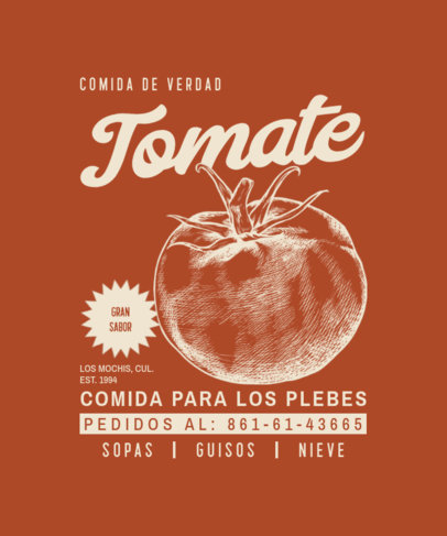 Back T-Shirt Design Template With a Tomato Graphic and a Retro Aesthetic