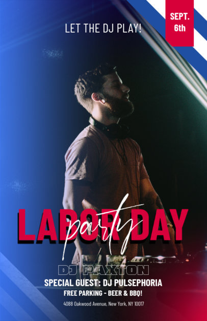 Flyer Design Template for a Labor Day Party with a Guest DJ 6506b-el1