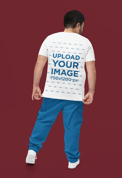 Back-View Bella Canvas T-Shirt Mockup of a Man in a Studio