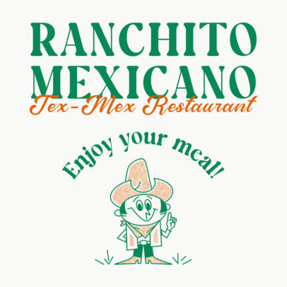 Paper Bag Design Maker for a Tex-Mex Restaurant Featuring a Retro Cowboy Cartoon