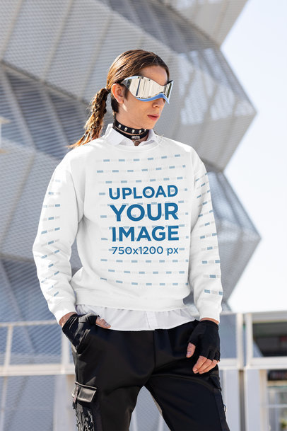 Gildan Sweatshirt Mockup of a Serious Man Posing With Harajuku-Inspired Outfit