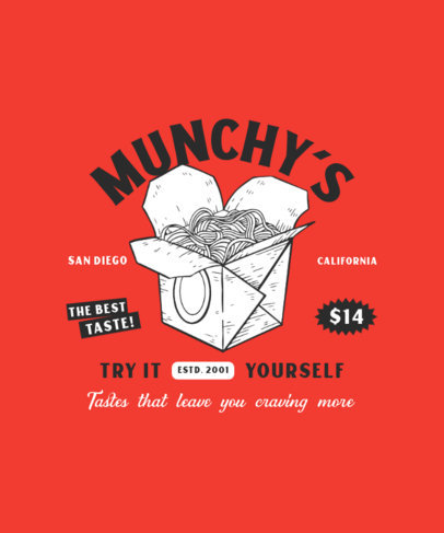 Back T-Shirt Design Template Featuring a Noodles Box Graphic